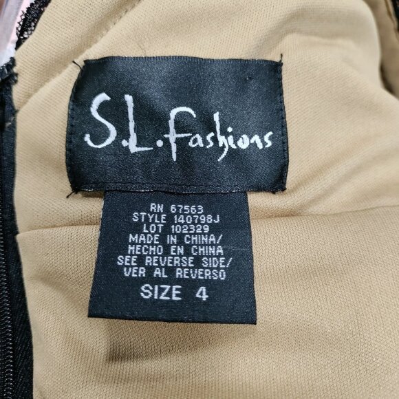 S.L. Fashions Elegant Black Floral Lace V-Neck With Satin Waistband Dress Size 4 - Picture 7 of 10